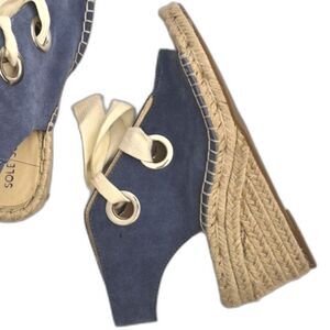 Sole Society Sandals 7 So Cambrine Wedge Lace Up Blue Suede Leather Espadrille